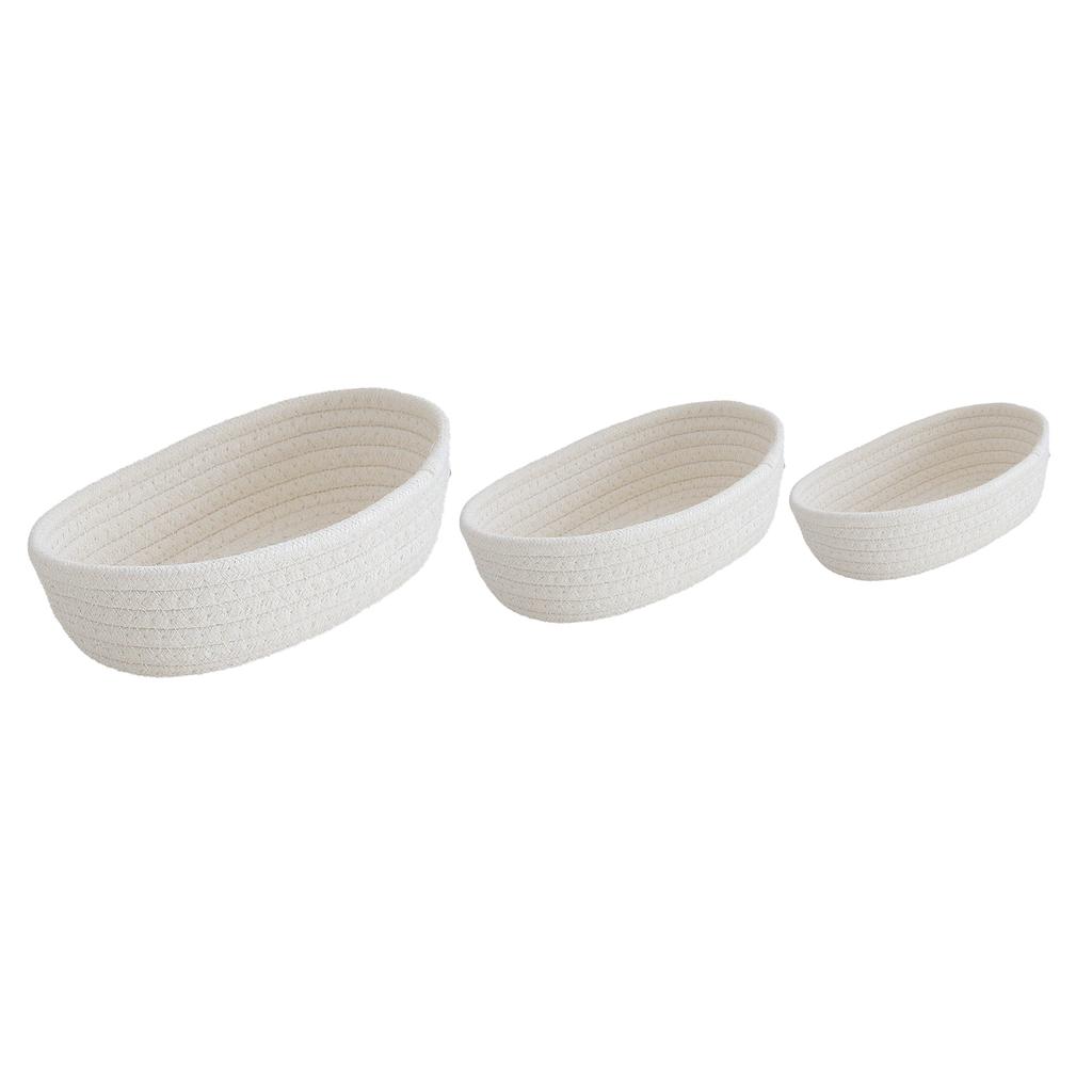 3 Pcs Desktop Storage Basket Oval Organizer Container Cotton Rope Hand Woven for Makeup Snacks