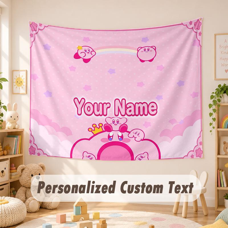 Arazzo Personalizzato con Testo e Nome, Appeso da Parete Kirby Stile Boho, Arazzo Decorativo per Sfondo Stanza