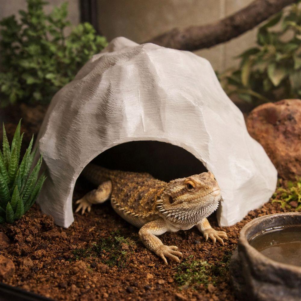 Plastic 3D Printed Reptile Shelter Realistic Artificial Reptile Habitat Stable Hidden Cave Shelter Aquarium Decoration