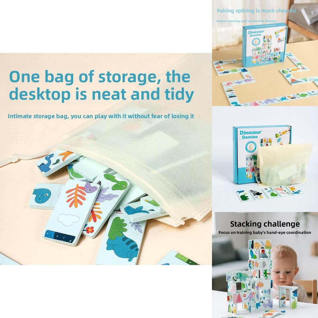 Dinosaur Wooden Domino Set For Toddlers Educational Cognitive Fine Motor Skills Development Toy