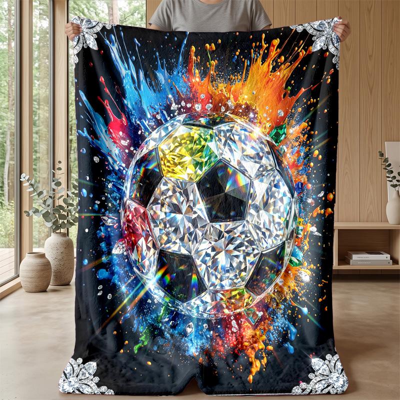 Diamond Soccer Ball Art Blanket Personalized Name Flannel Blanket Soft Cozy Plush Throw for Sofa Bed Lightweight Home Decor