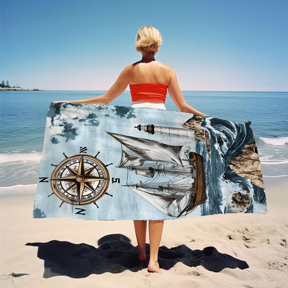 1pc Modern Style Nautical Ship Design Beach Towel, Large Summer Beach Blanket for Pool Parties, Swimming, Camping, Travel