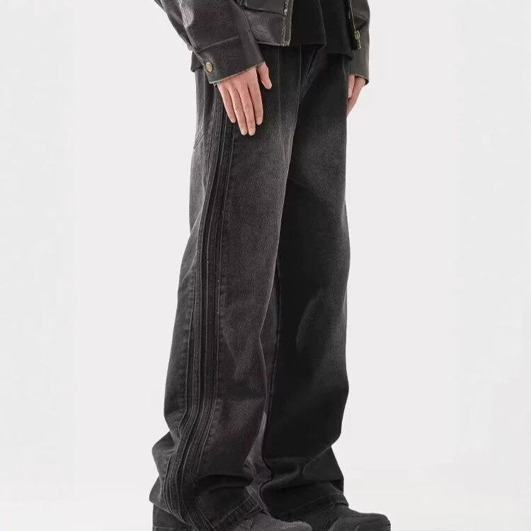 American Micro-washed Old Jeans Men's Loose Straight Spring and Autumn Trend Black Casual Wide-leg Pants