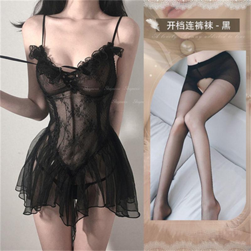 Sexy lingerie pajamas sexy ladies couple uniform seduction pure open suit black lingerie