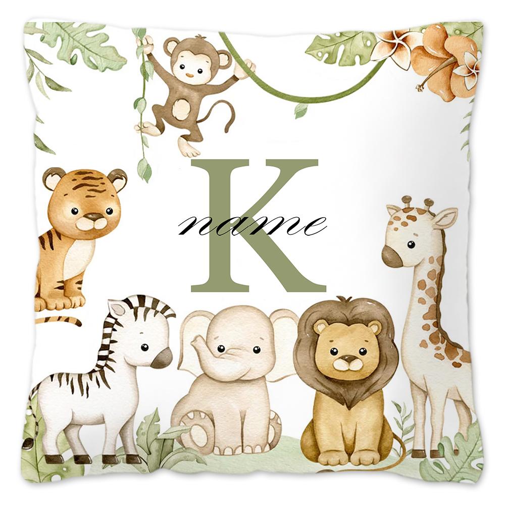 Animal with Name Pillow Case Personalized Pillow Dust Cover Bedroom Kids Wild Party Decoration Pillowcase Birthday Children Gift