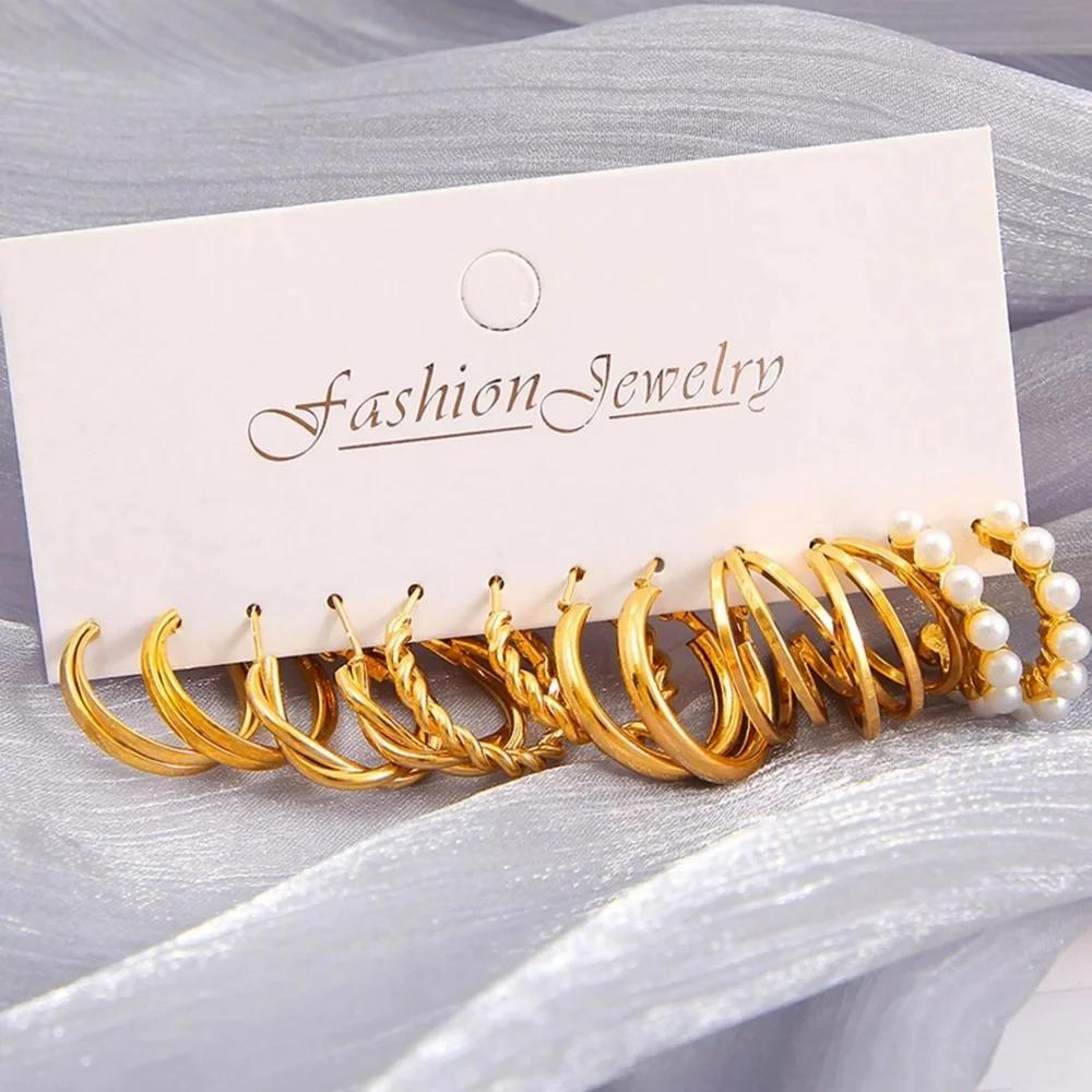 36 Pcs Fashion Simple Earring Set for Women Vintage Gold Color Pearl Circular Hoop Earring Trendy Daily Life Jewelry Gifts 2026