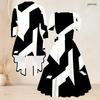 Women Plus Size Two Piece Set Square Neck Short Sleeve Tie Waist Printed Flared Dress 3 4 Sleeve Black White Cardigan