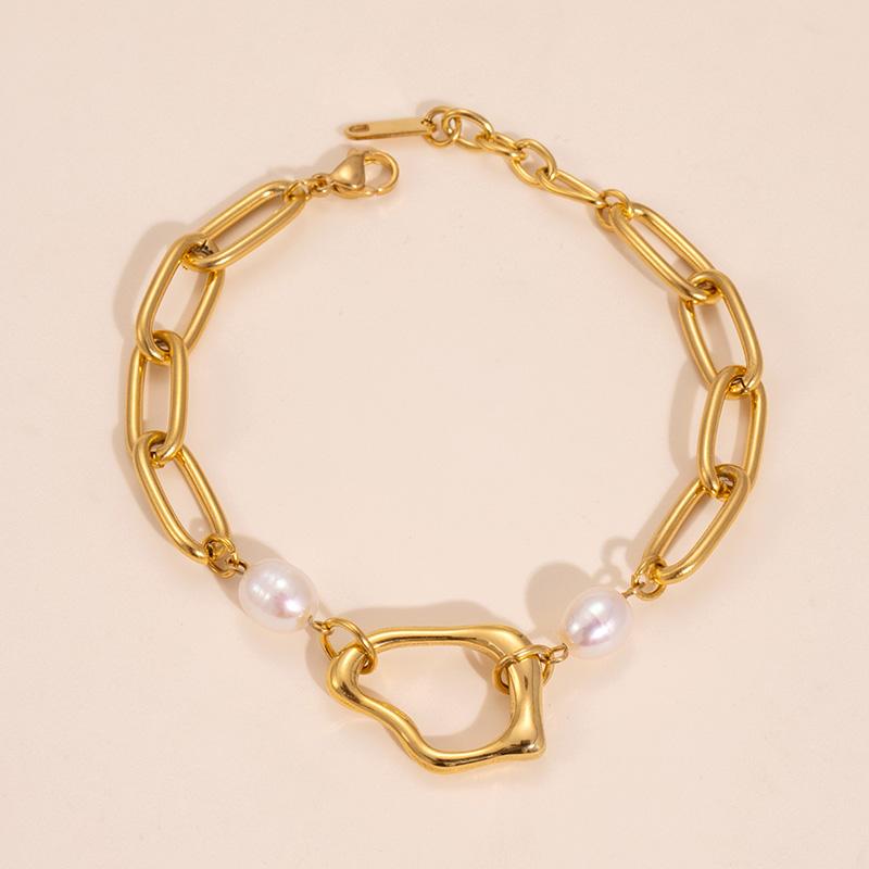 

Браслеты-ожерелья из нержавеющей стали 316L с жемчугом неправильной формы, Foxanry, креативные, модные, не выцветающие, праздничные ювелирные подарки EL0092 Bracelets золотой