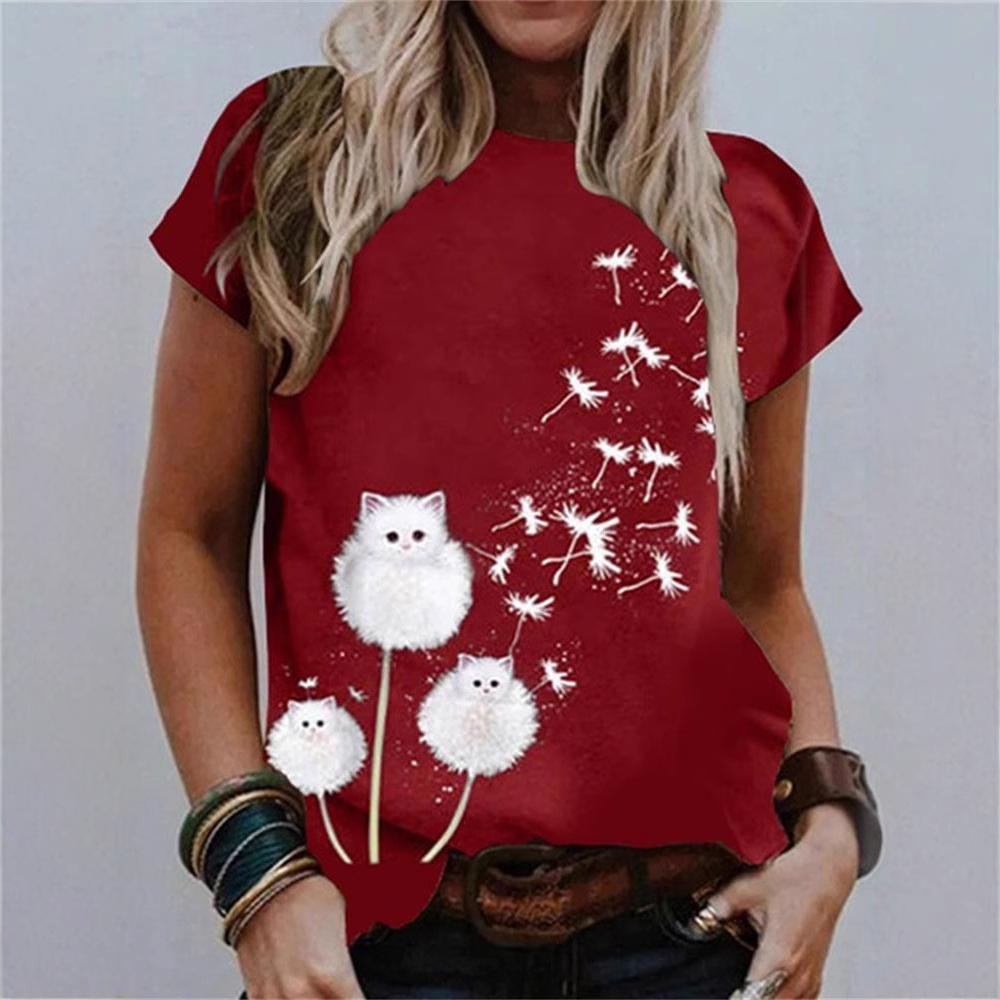 

Summer Round Neck 3D Dandelion Print Top Fashionable Casual Short Sleeved Women s T-shirts XS