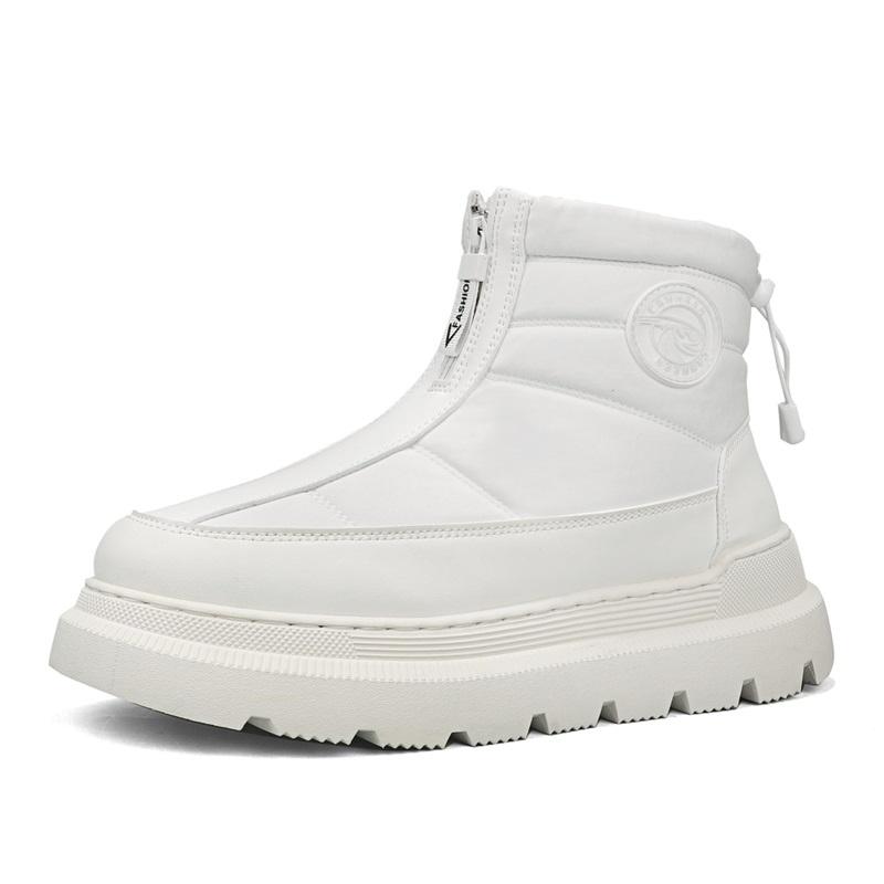 High-top Snow Boots with Fleece Warm Elastic Bands Men's Plus-size Anti-slip Flat Heels Outdoor Mid-calf Thick-soled Shoes