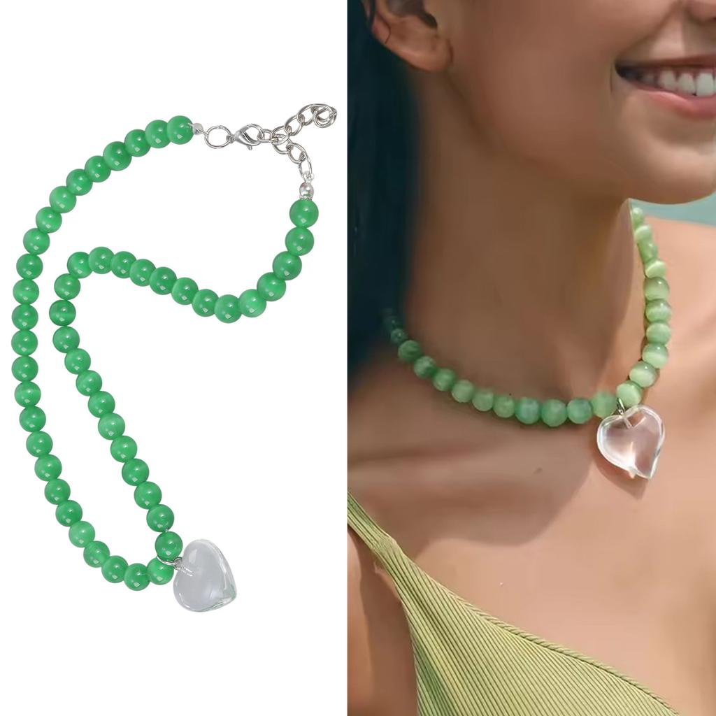 Elegant Cats's Eye Heart Necklace Featuring Unique Luster and Color Change Decoration for Fashionable Women Wear