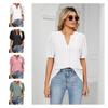 Stylish V-neck Solid Color Blouse With Short Sleeve Cut Out Lace