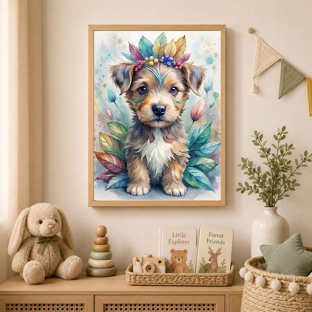 Animal Wall Art, Floral Wreath Canvas Print, Cute Forest Creature Nursery Poster Prints for Kids Bedroom Home Decor