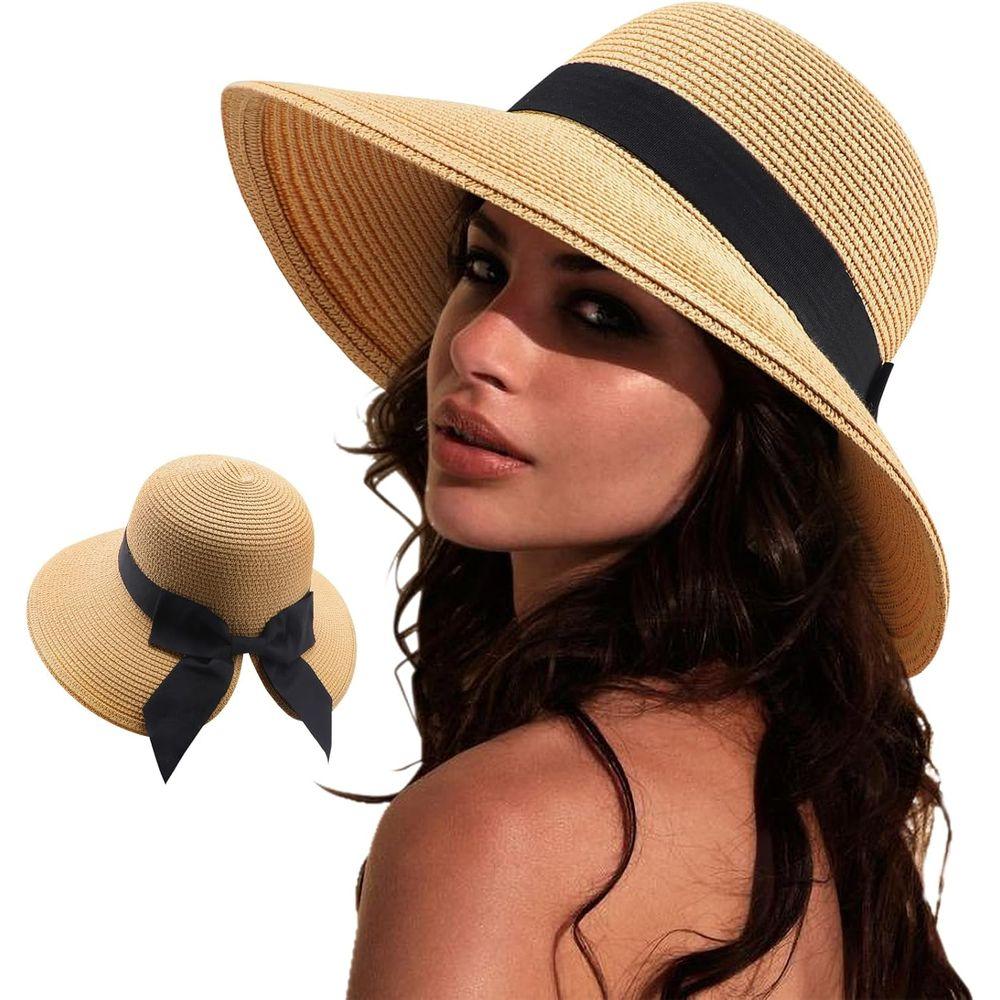 Faltbarer Sommer-Strandhut mit breiter Krempe und Schleife, UPF 50+