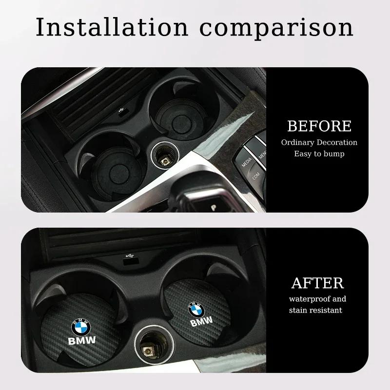 MQRE3 Hot 2025 Carbon Car Coaster Mat Interior Water Cup Pad Cushion For BMW X3 X5 M5 M3 E46 E90 E60 F10 E39 F30 E36 G30 E87 E70 E91 E