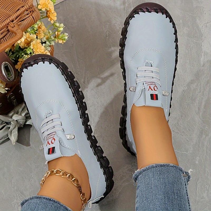 Handmade Women's Casual Sports Shoes, Lightweight and Suitable for All Seasons with Solid Color Lace Up Shoes, Round Toe and Comfortable PU Sole