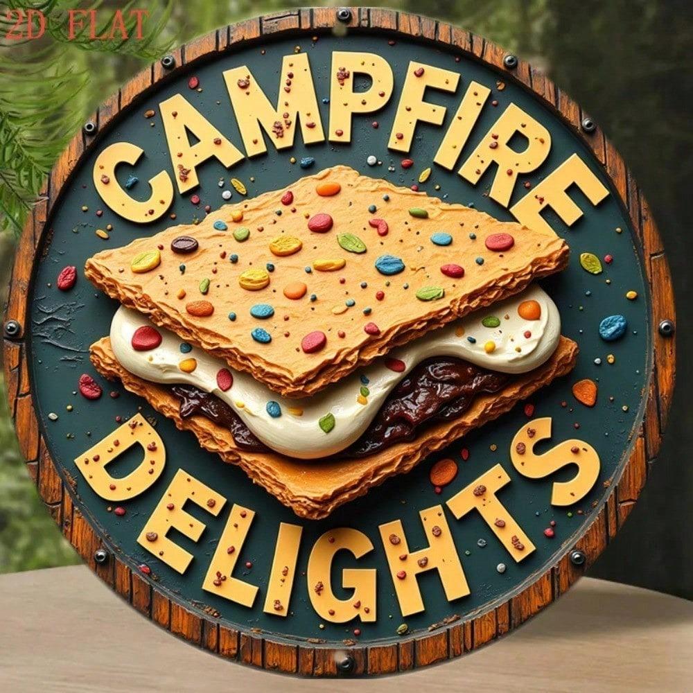 Vintage Campfire S'mores Round Tin Sign Rustic Wall Decor For Garden Bar Cafe Living Room Entryway