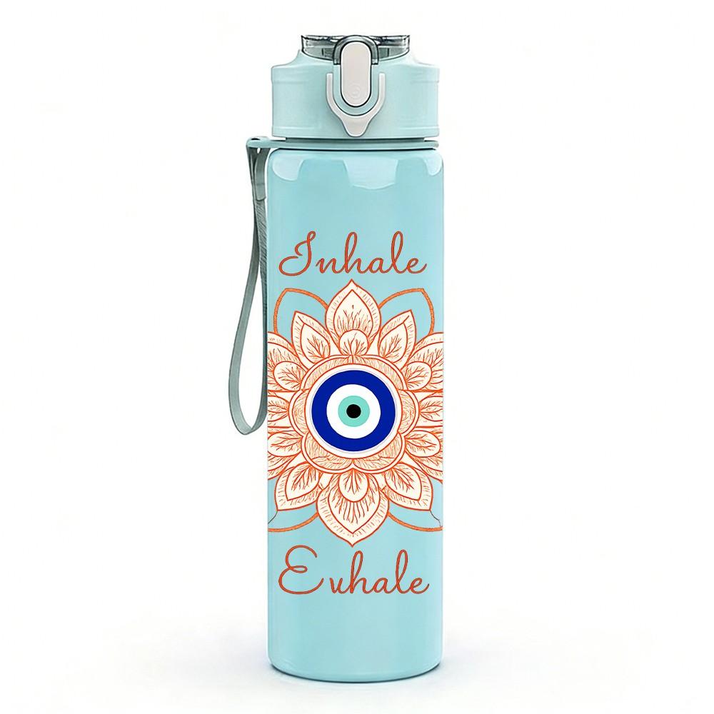 1PC Evil Eye Lotus Flower 750ml Color Plastic Sports Water Bottle Leakproof Flip Straw Lid Suitable for Sports Office Home Use