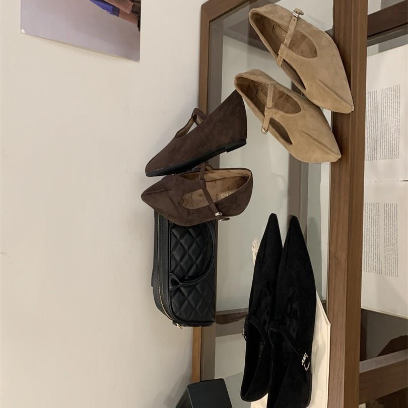 Suede Retro Single Shoes Women's Spring and Autumn New French Evening Breeze Temperament Gentle Commuting Flat Mary Jane Shoes Doudou Shoes