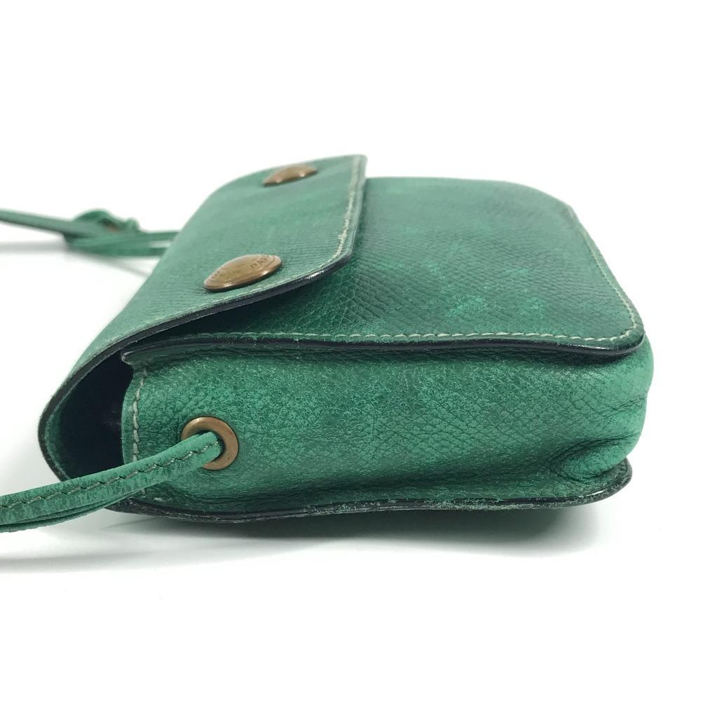HERMES vintage logo Pochette bag mini bag Shoulder Bag Leather Green