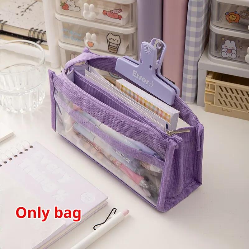 6 Layer Large Capacity Pencil Case, Transparent PVC Stationery Bag Organizer - High Appearance School Supplies, Multifunctional