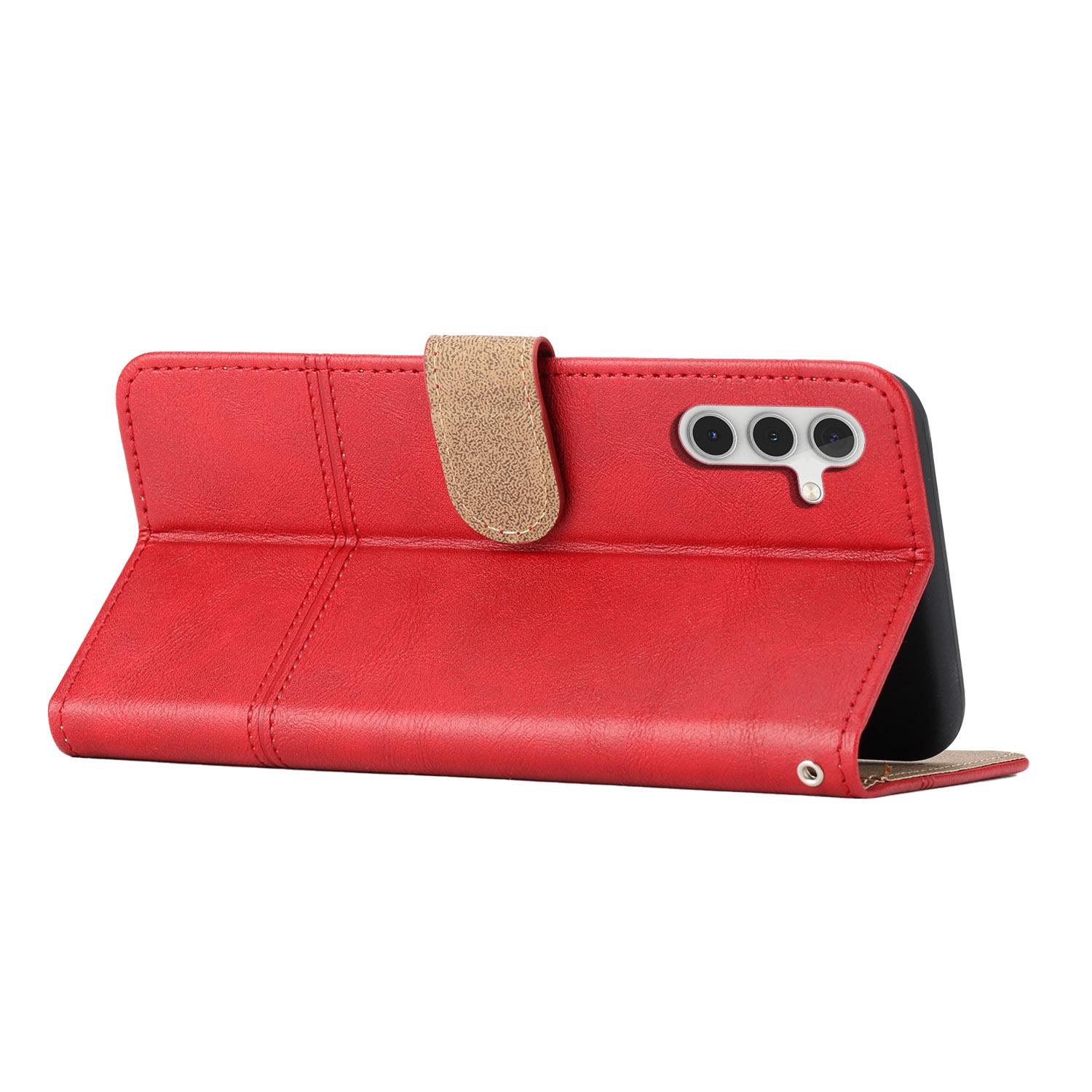 

Для Samsung Galaxy A56 5G Case Line Printed Шкіряний чохол-гаманець для телефону Red