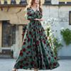 European and American Women's Clothing, New Retro Elegant Waist Printed V-neck Long-sleeved Dress with Elegant Temperament