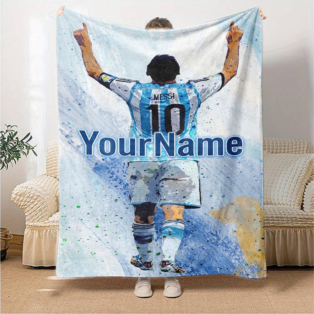 Messi Personalized Text Blanket Multi-purpose Customizable Blanket Soft & Cozy Perfect for Bedding Couch Nap Seaside for All Occasions