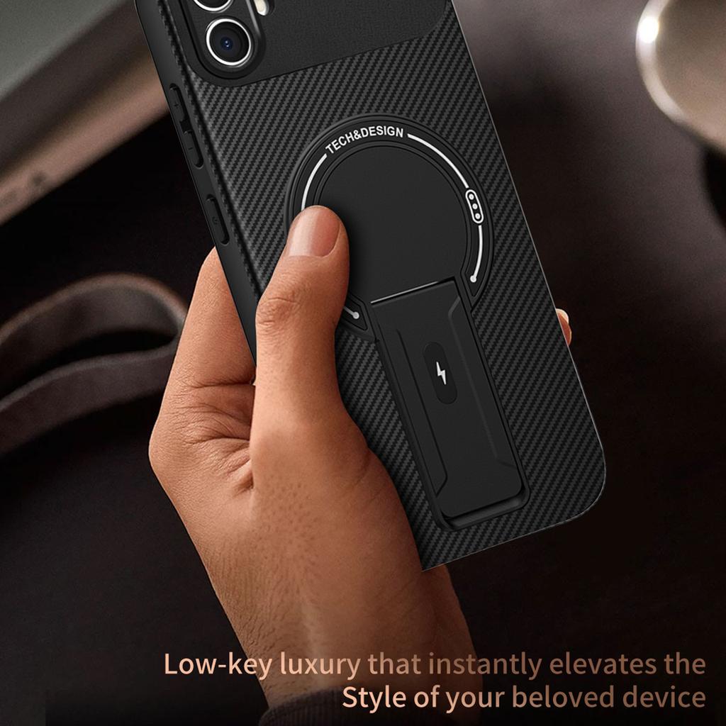 For Samsung Galaxy A05 4G Case with Kickstand Carbon Fiber Texture PC+TPU Phone Cover