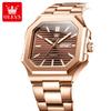 OLEVS Brand Original Square Quartz Watches Men's Classic Fashion Stainless Ssteel Waterproof Luminous Week Date Watch For Men