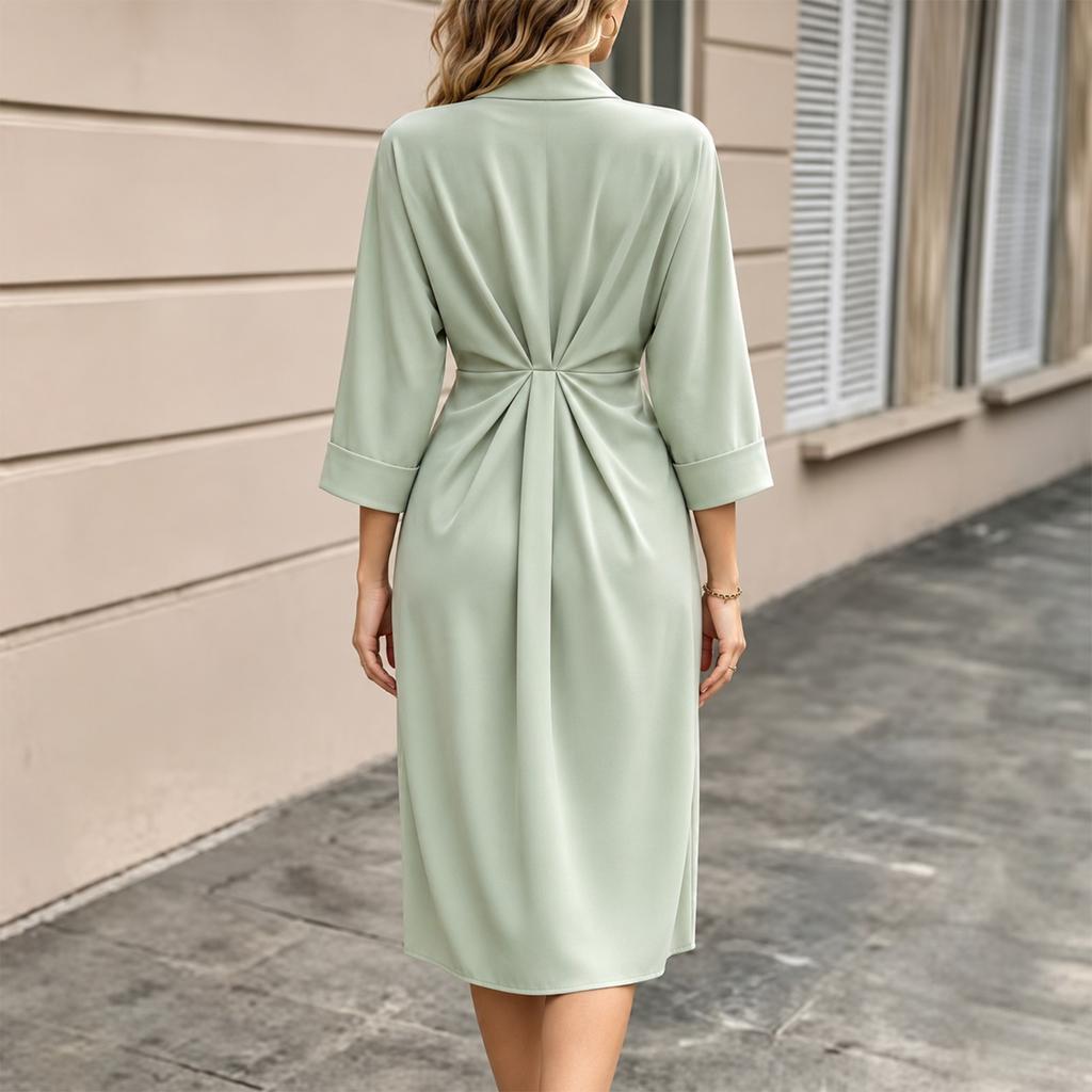 Abito midi da donna in raso con scollo a V e vita stretta Colore Abito da sera elegante