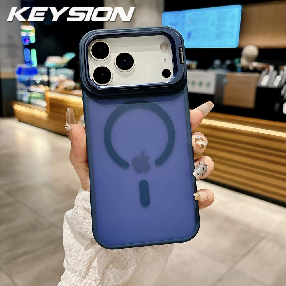 KEYSION Metall-Objektivständer Handyhülle für MagSafe für iPhone 17 Pro Max 17 Air Magnetisch Transparent Matt PC+TPU Stoßfeste Hülle