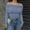 Women's Summer Casual Solid Color Pullover Off-shoulder Knit Top
