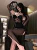 Mesh Lace Black Sweet Sexy Women Sheer Dresses Chest Mat Fish Tail Sleeping Skirt Strap Sexy Uniform Dress Elegant Korean AVN7