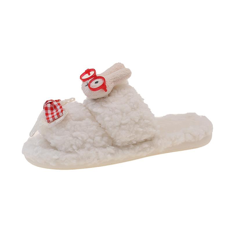 Cute cartoon fluffy slippers women's 2025 autumn and winter new outer wear non-slip fluffy warm character cotton mop