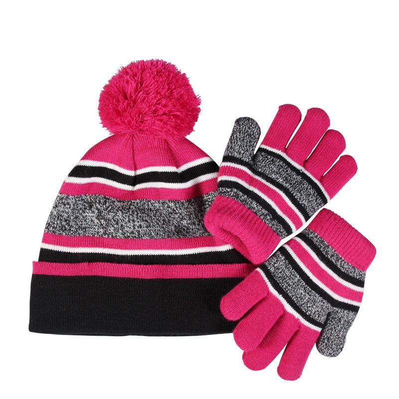 European and American Children's Wool Ball Hat Gloves Two Piece Set Christmas Gift Winter Plus Velvet Warm Knitted Hat