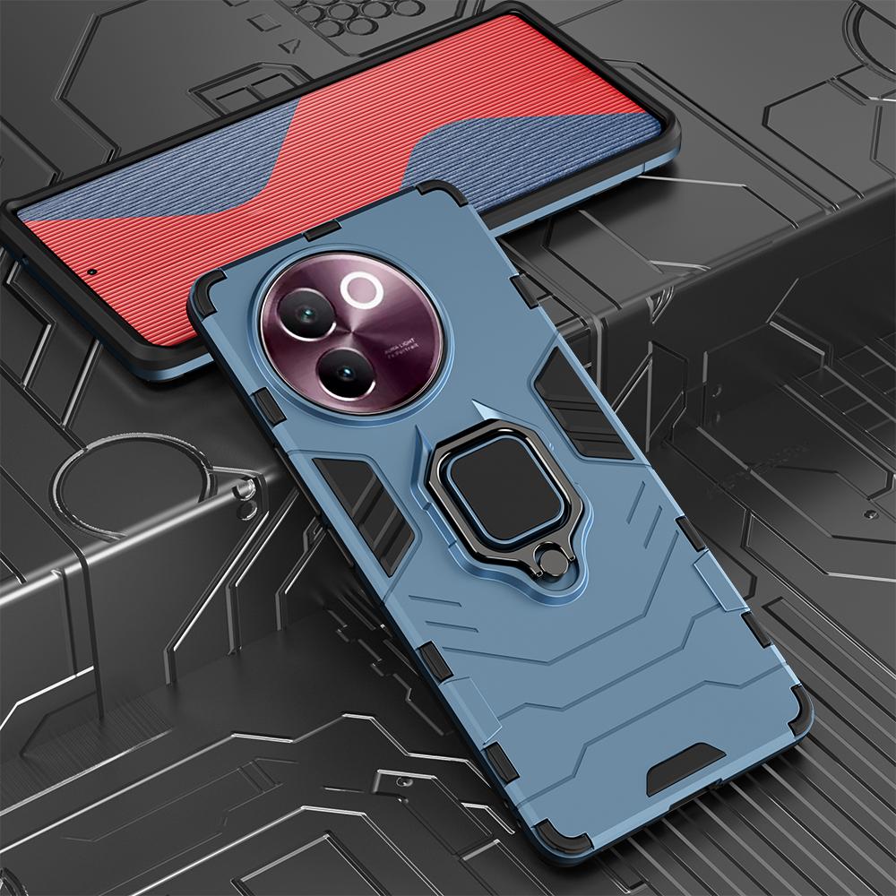 

KEYSION Противоударный защитный чехол для VIVO V30e, мягкий силикон + поликарбонат, металлическое кольцо-подставка, задняя крышка для телефона для VIVO V30E for VIVO V30e синий