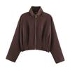 Women High Neck Long Sleeve Zip Pilot Short Jacket