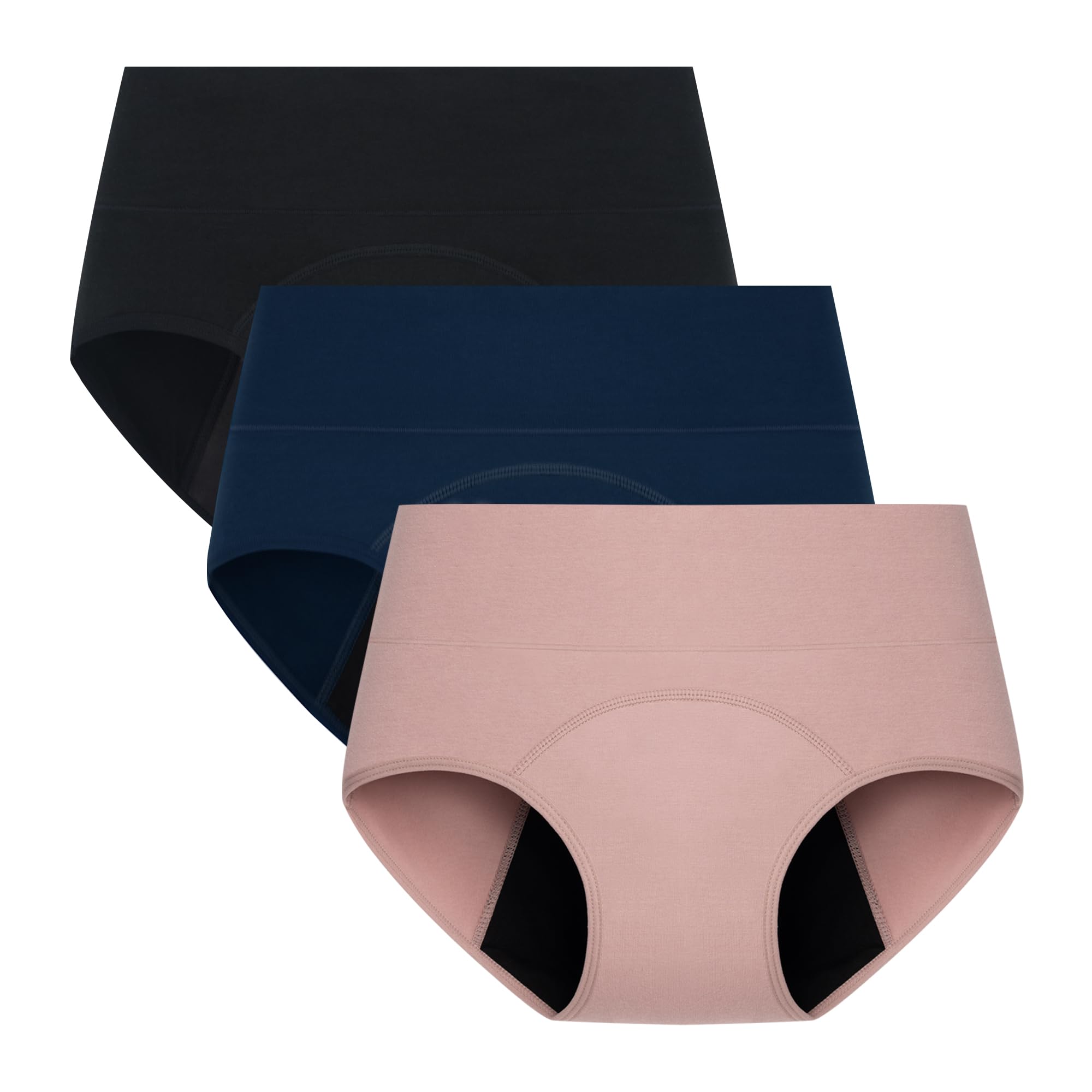 

Гигиенические шорты для менструального белья Высокий внутренний набор из 3 [POPKOK] Женщины, Шорты, Набор, Хлопок, Талия, Непротекаемые, Трусы, Нижнее белье, (Черный/Темный