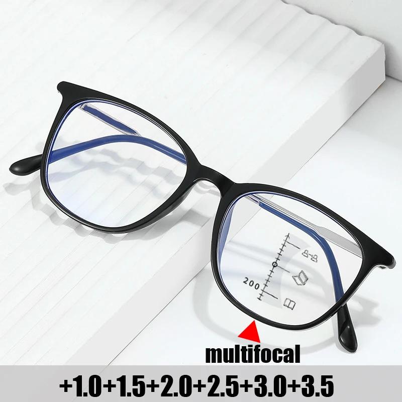 Finished Ladies Gents's Blue Light Blocking Age-Related Vision Loss Glasses Fashion Trend Rx Multi-Focus Hyperopia Glasses To +3.5