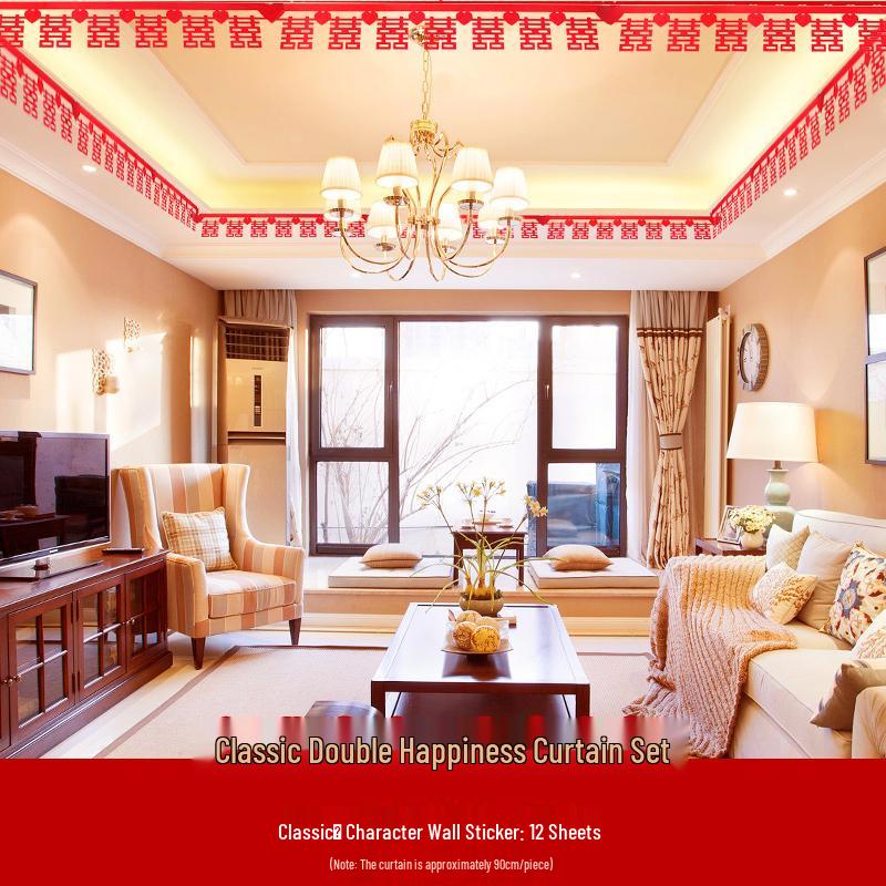 Romantic Chinese Style Wedding Room Decoration Set - Creative Celebration Supplies for Living Room or New Home