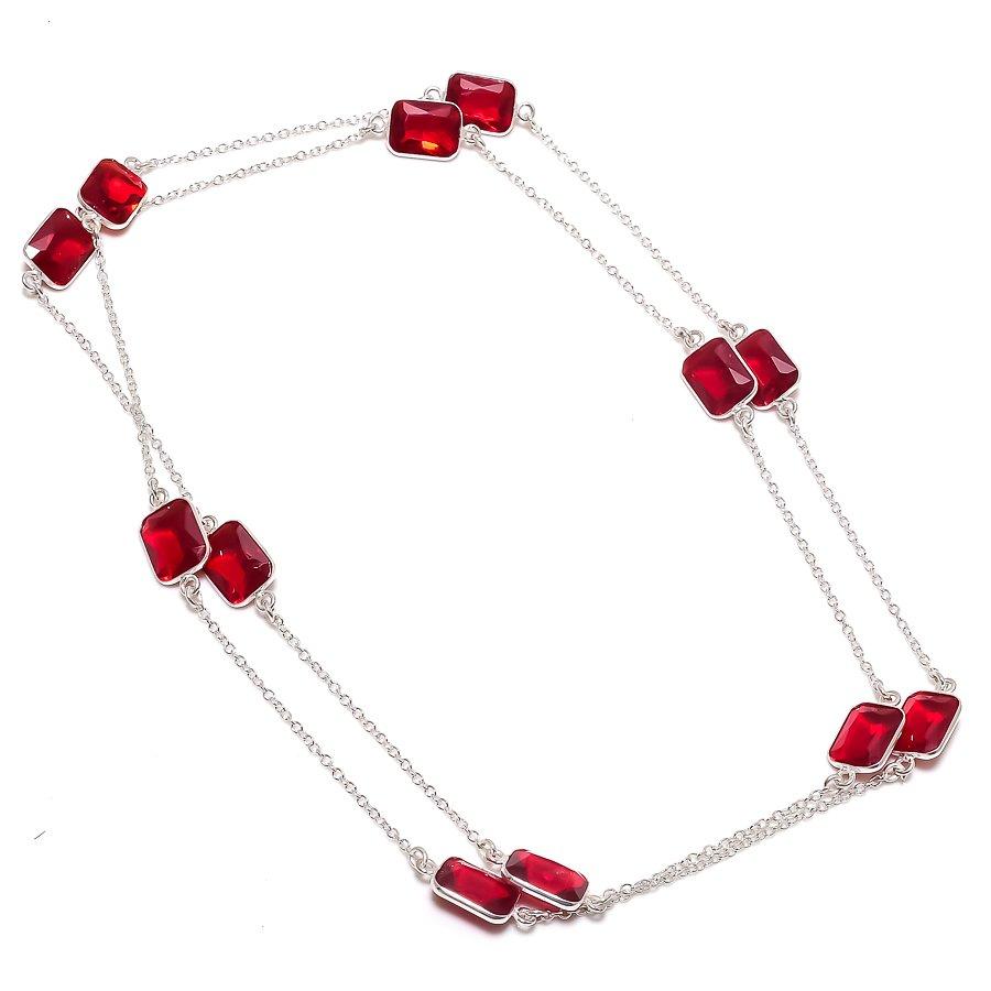 Natural Garnet Gemstone Handmade 925 Sterling Silver Jewelry Necklace 18" v3h50