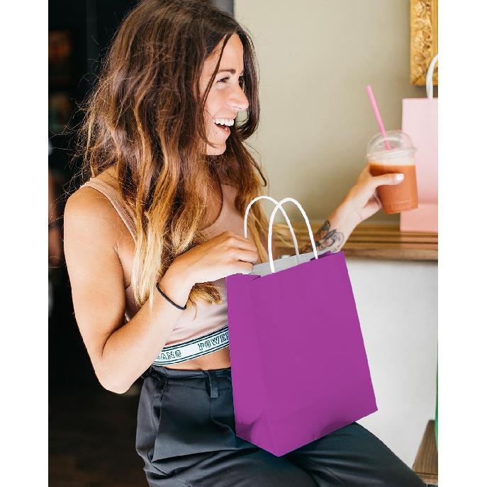 qiqee 24PCS Medium Gift Bag with Handles Bulk 11"x5"x8" Gift Bags Pink Purple Bags Multiple Uses (Medium Size)