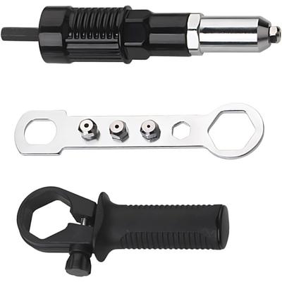 3pcs Pop Rivet Gun Adapter Kit, Cordless Electric Power Drill Rivets Attachment with 4 Rivet Heads 2.4mm, 3.2mm, 4.0mm & 4.8mm,