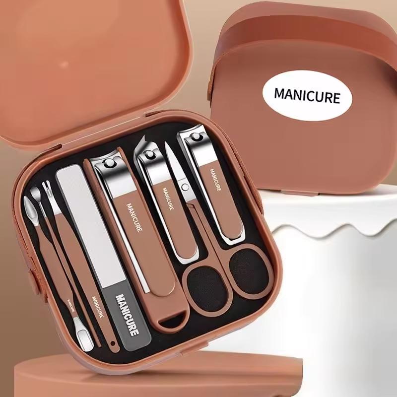 Negleplejesæt Anti-Stænk Manicure Sæt Rustfrit Stål Negleklipper Bufferfil Plejeværktøj Med Rejseetui Til Mænd Kvinder