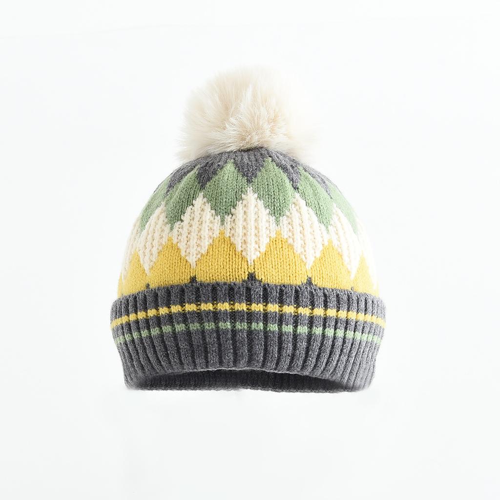 Children's Knitted Wool Hat Parent Child Diamond Grid Warm Hat