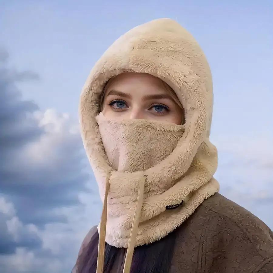 Adjustable Women Winter Fleece Balaclava Hat Warm Windproof  Beanies Caps Velvet Knitted Woolen Ski Mask Neck Face Cover Hat