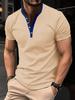 Men's Solid Color Pit Strip Casual Button V-Neck Slim Sleeve Short Sleeve T-Shirt
