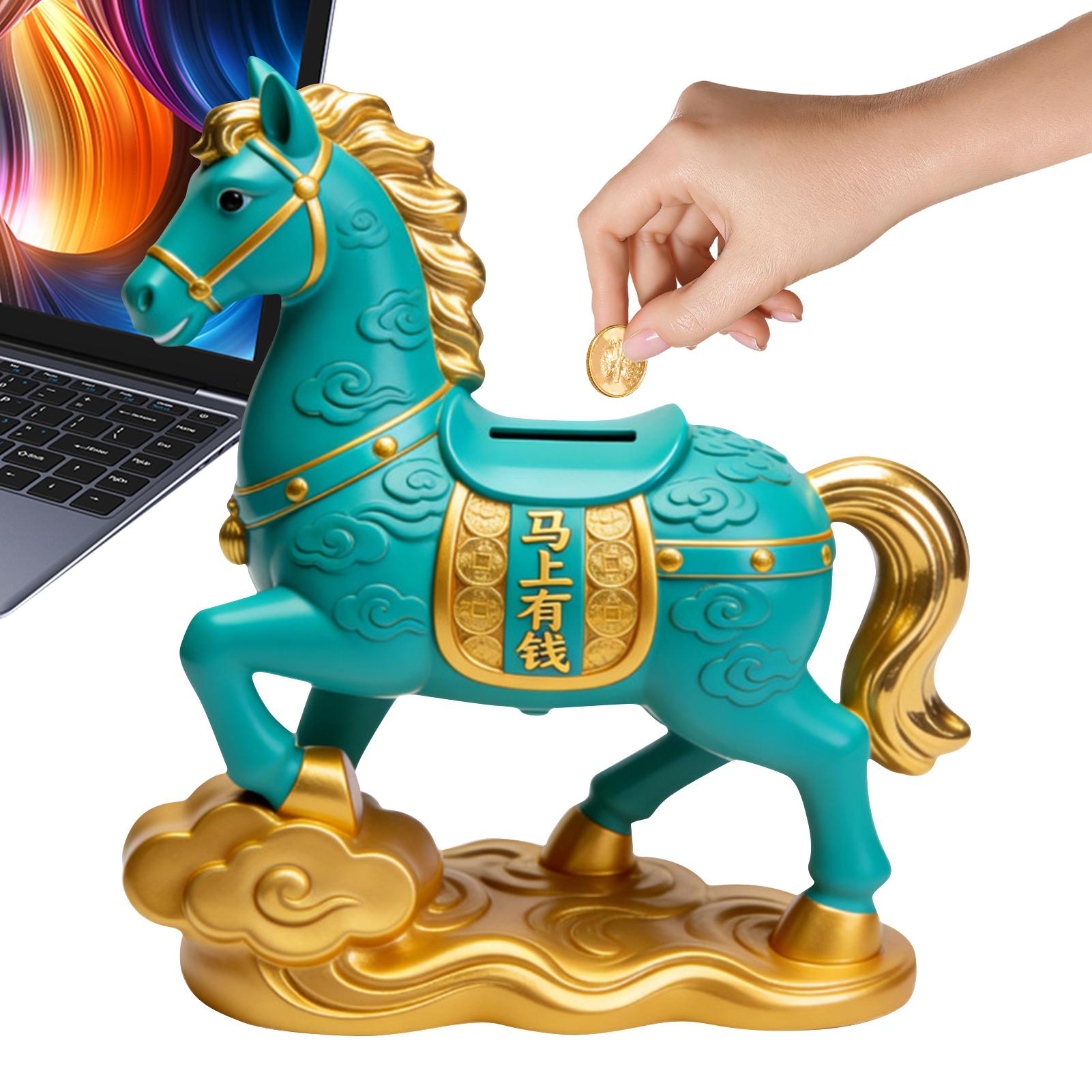 Creative Year Of The Horse Piggy Bank Change Storage Jar Resin New Year Mascot Ornaments Money Saving Bank Decorations CN