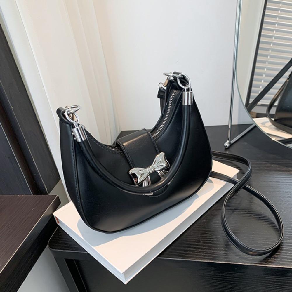 Bow Dumpling Shoulder Bag Y2k Style Half-moon Handbag Storage Bag Bowknot Crossbody Bag Streetwear